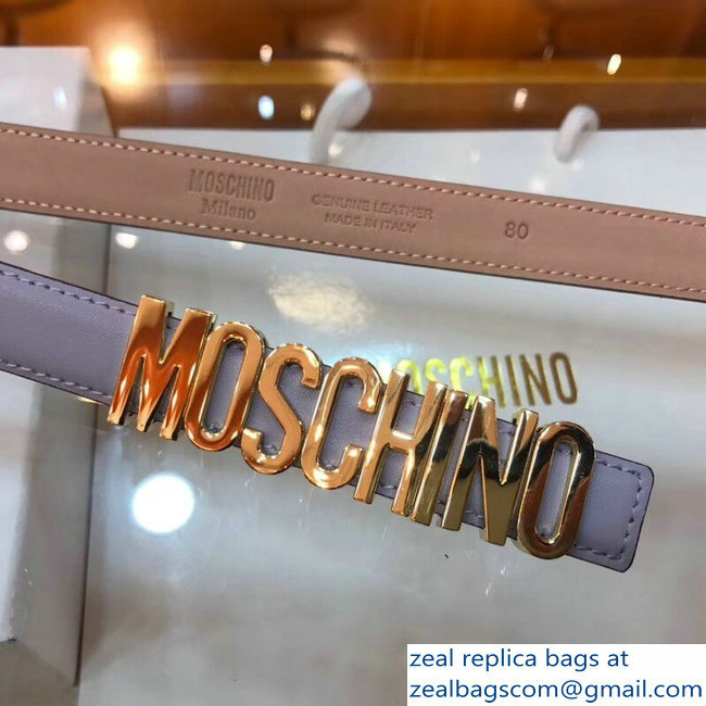 Moschino Width 2cm Leather Belt Light Gray With Logo