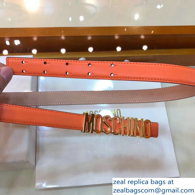 Moschino Width 2cm Leather Belt Orange With Logo - Click Image to Close