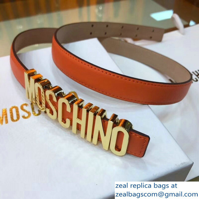Moschino Width 2cm Leather Belt Orange With Logo - Click Image to Close
