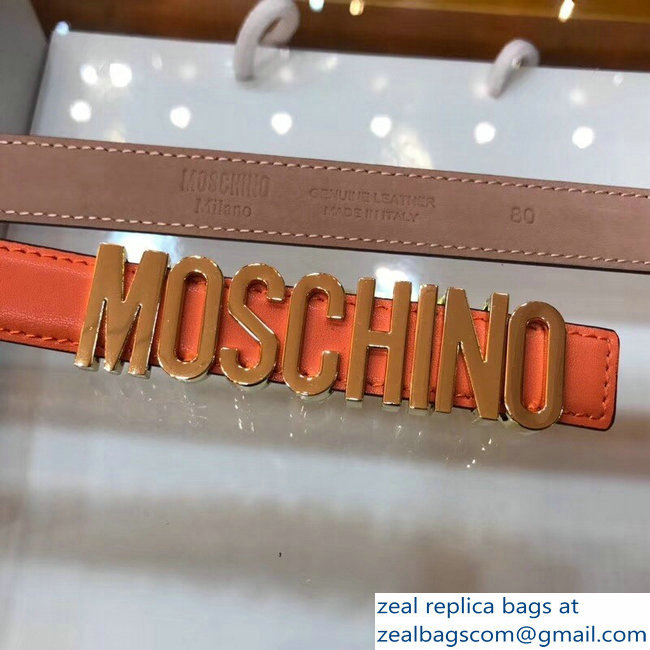 Moschino Width 2cm Leather Belt Orange With Logo