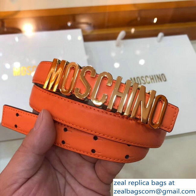 Moschino Width 2cm Leather Belt Orange With Logo - Click Image to Close