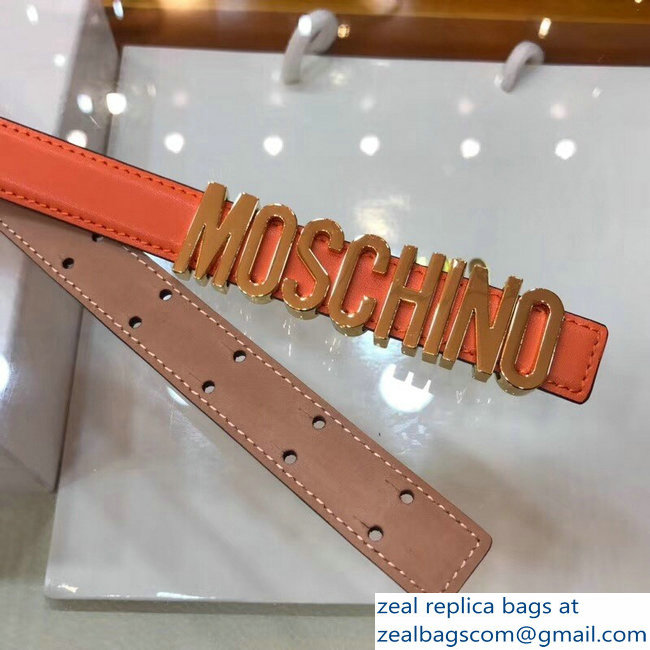 Moschino Width 2cm Leather Belt Orange With Logo - Click Image to Close