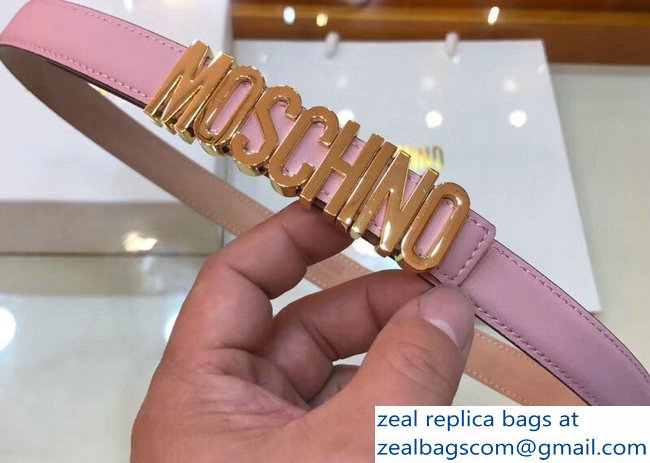 Moschino Width 2cm Leather Belt Pink With Logo