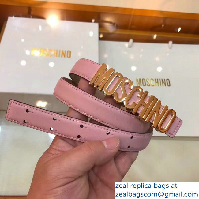 Moschino Width 2cm Leather Belt Pink With Logo - Click Image to Close
