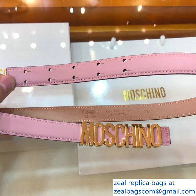 Moschino Width 2cm Leather Belt Pink With Logo - Click Image to Close