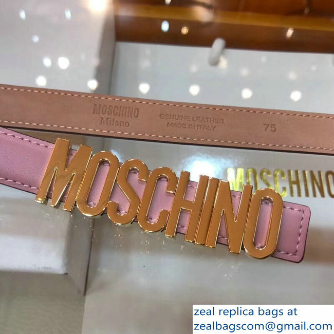 Moschino Width 2cm Leather Belt Pink With Logo - Click Image to Close