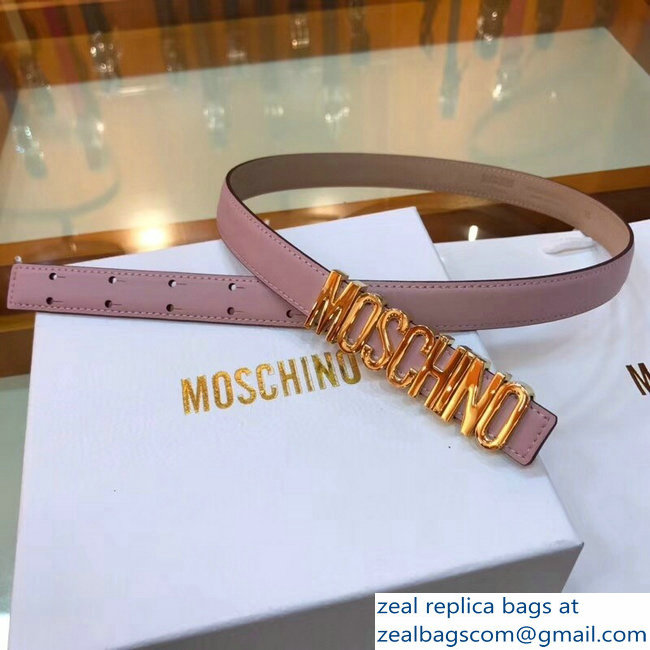 Moschino Width 2cm Leather Belt Pink With Logo - Click Image to Close