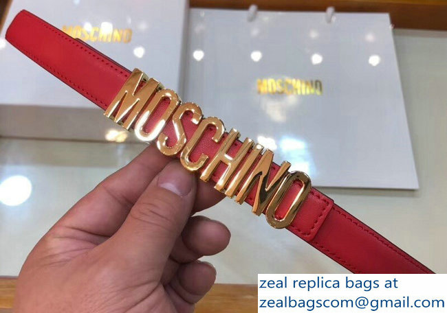 Moschino Width 2cm Leather Belt Red With Logo - Click Image to Close