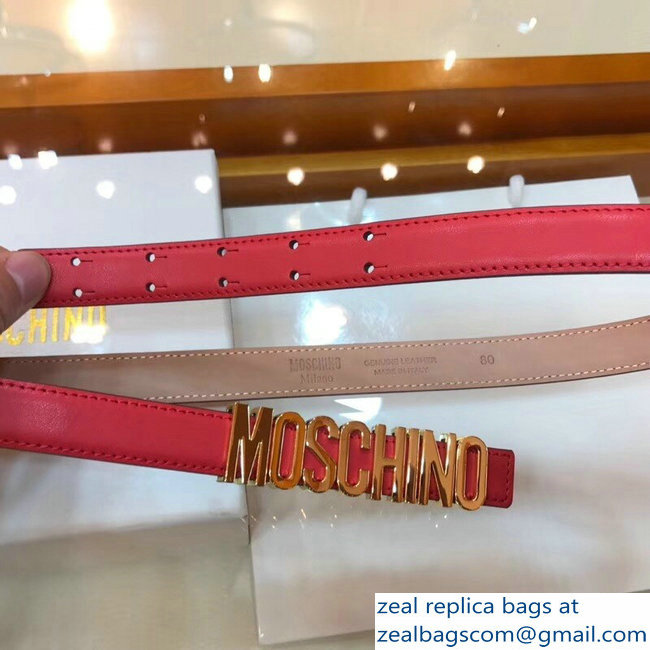 Moschino Width 2cm Leather Belt Red With Logo - Click Image to Close