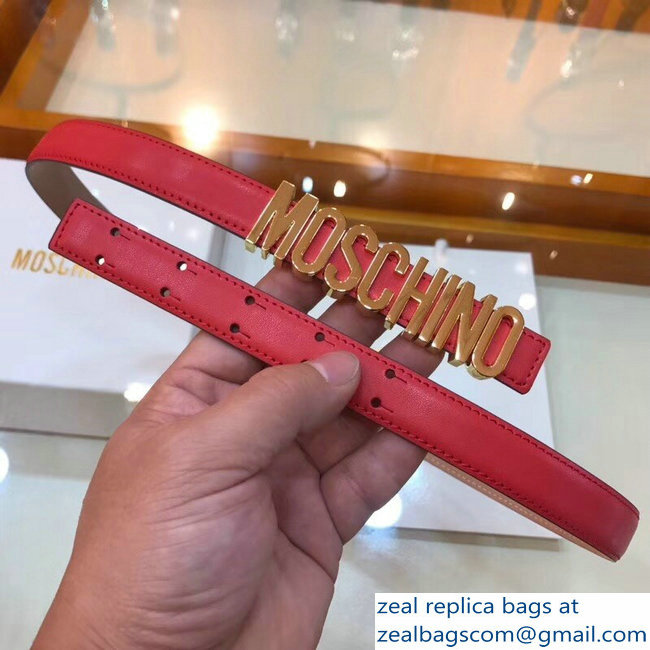 Moschino Width 2cm Leather Belt Red With Logo - Click Image to Close