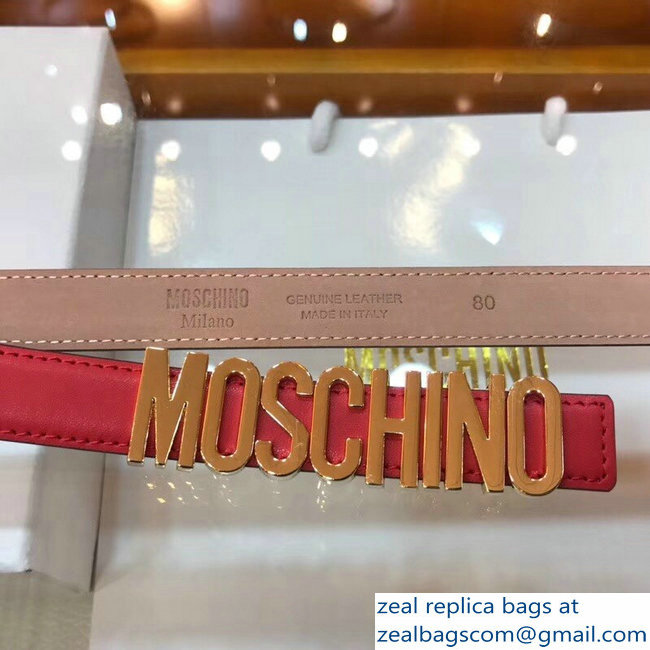 Moschino Width 2cm Leather Belt Red With Logo