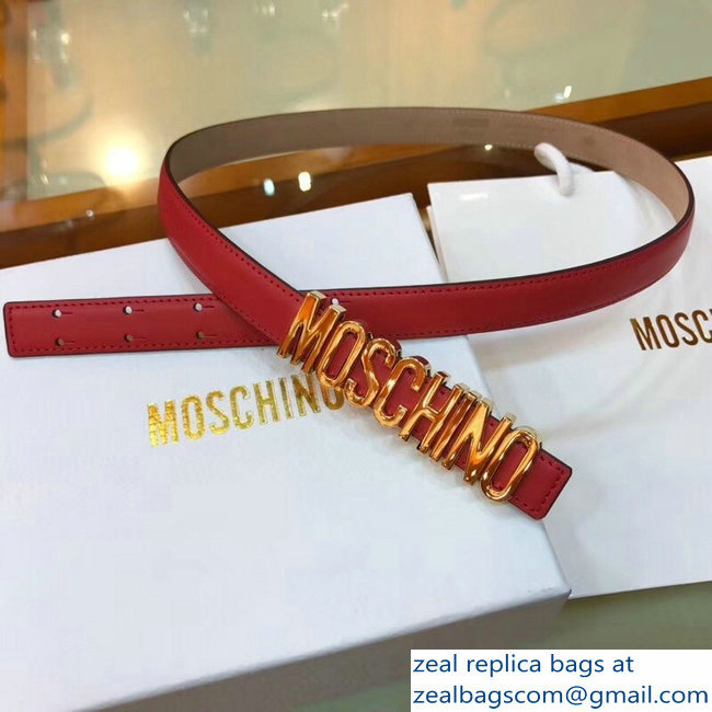 Moschino Width 2cm Leather Belt Red With Logo - Click Image to Close