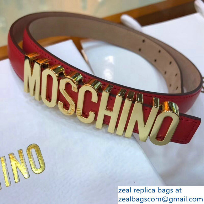 Moschino Width 2cm Leather Belt Red With Logo