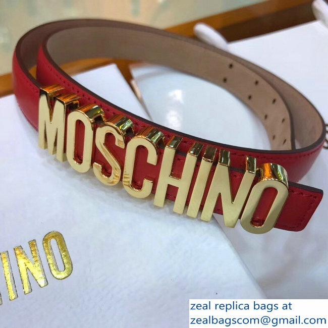 Moschino Width 2cm Leather Belt Red With Logo - Click Image to Close