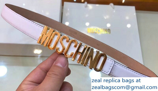 Moschino Width 2cm Leather Belt White With Logo