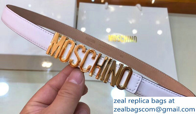 Moschino Width 2cm Leather Belt White With Logo - Click Image to Close