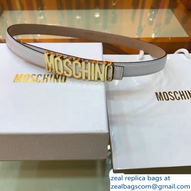 Moschino Width 2cm Leather Belt White With Logo - Click Image to Close