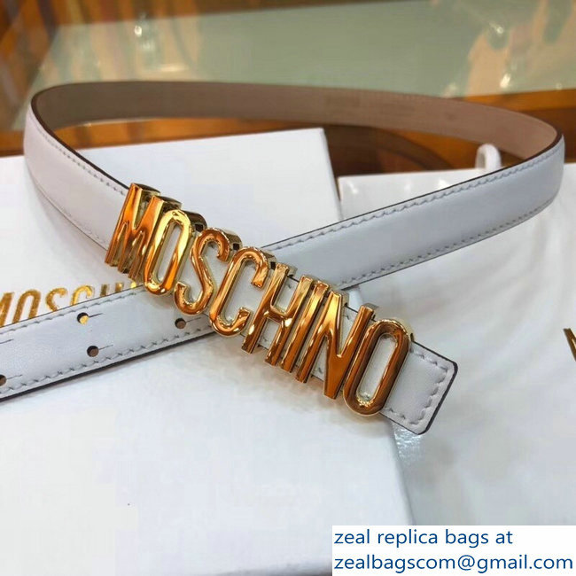 Moschino Width 2cm Leather Belt White With Logo - Click Image to Close