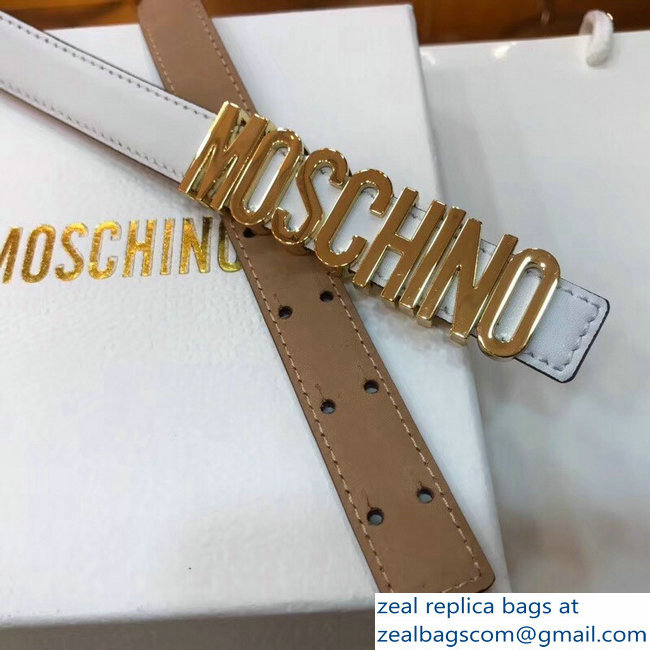 Moschino Width 2cm Leather Belt White With Logo - Click Image to Close