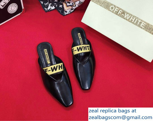 Off-white For Walking Leather Slippers Black 2019 - Click Image to Close