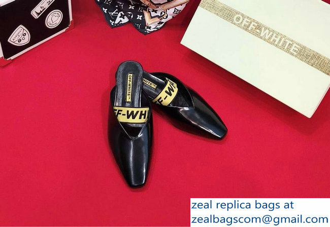 Off-white For Walking Leather Slippers Black 2019 - Click Image to Close