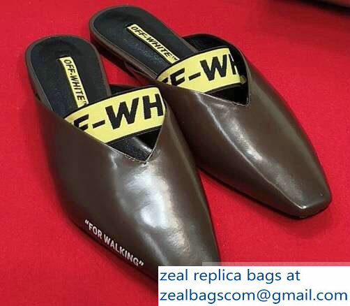 Off-white For Walking Leather Slippers Coffee 2019 - Click Image to Close