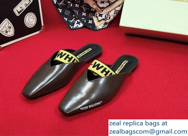 Off-white For Walking Leather Slippers Coffee 2019 - Click Image to Close