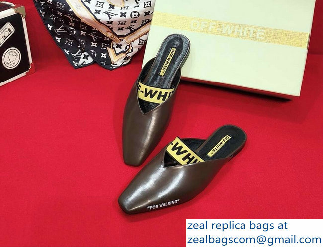Off-white For Walking Leather Slippers Coffee 2019 - Click Image to Close
