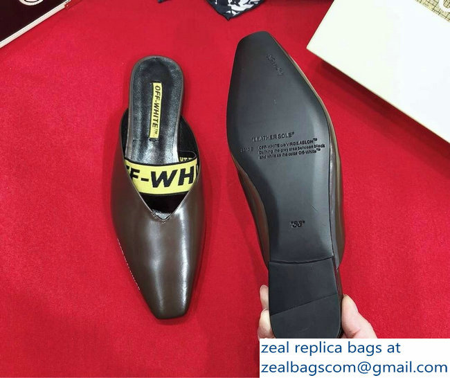 Off-white For Walking Leather Slippers Coffee 2019 - Click Image to Close