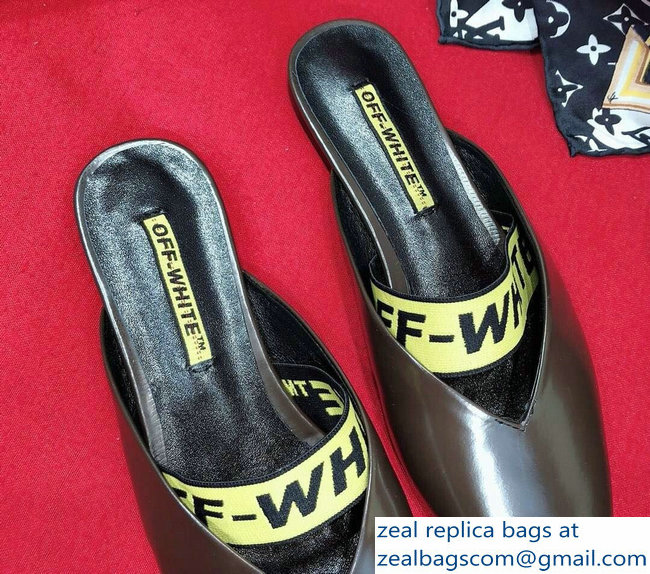 Off-white For Walking Leather Slippers Coffee 2019 - Click Image to Close