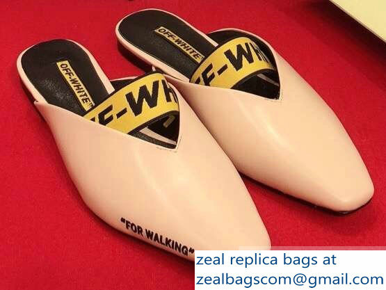 Off-white For Walking Leather Slippers Nude 2019 - Click Image to Close