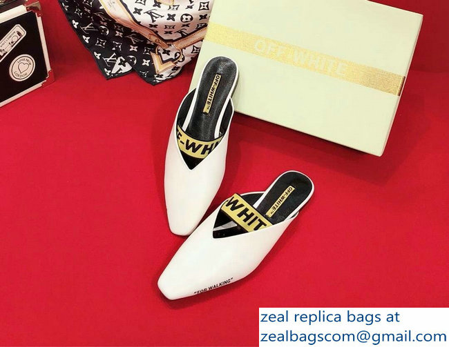 Off-white For Walking Leather Slippers White 2019 - Click Image to Close