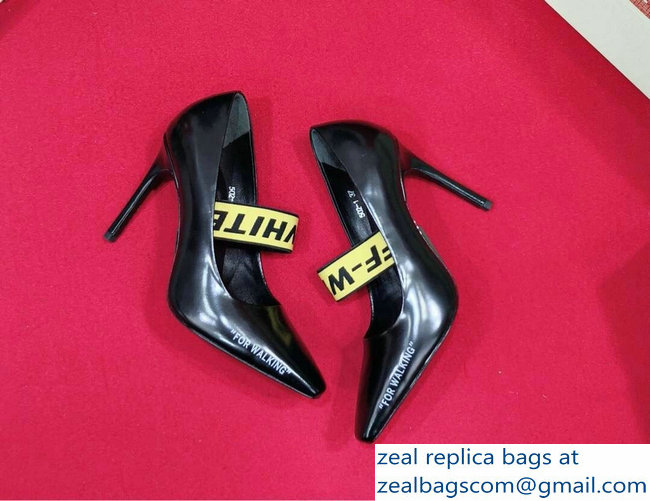 Off-white Heel 10cm For Walking Leather Pumps Black 2019 - Click Image to Close