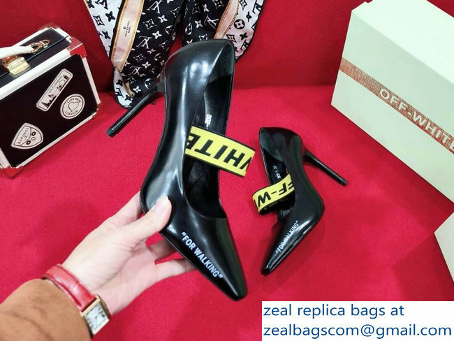 Off-white Heel 10cm For Walking Leather Pumps Black 2019 - Click Image to Close