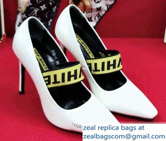 Off-white Heel 10cm For Walking Leather Pumps White 2019 - Click Image to Close