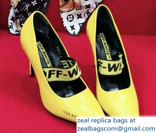 Off-white Heel 10cm For Walking Leather Pumps Yellow 2019 - Click Image to Close