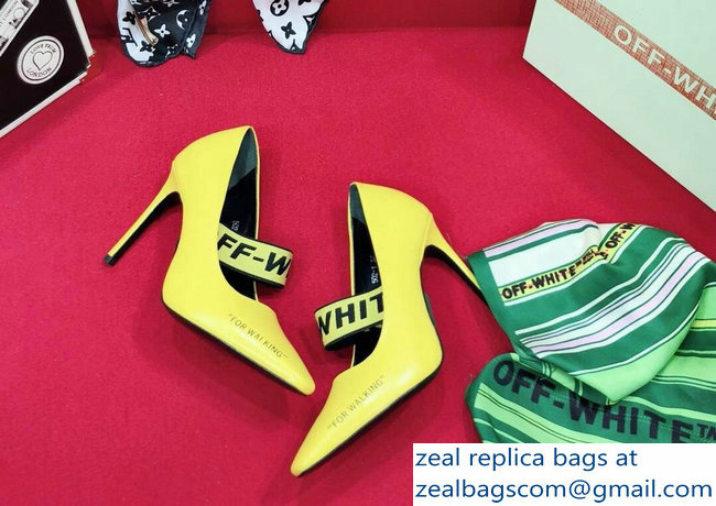 Off-white Heel 10cm For Walking Leather Pumps Yellow 2019 - Click Image to Close