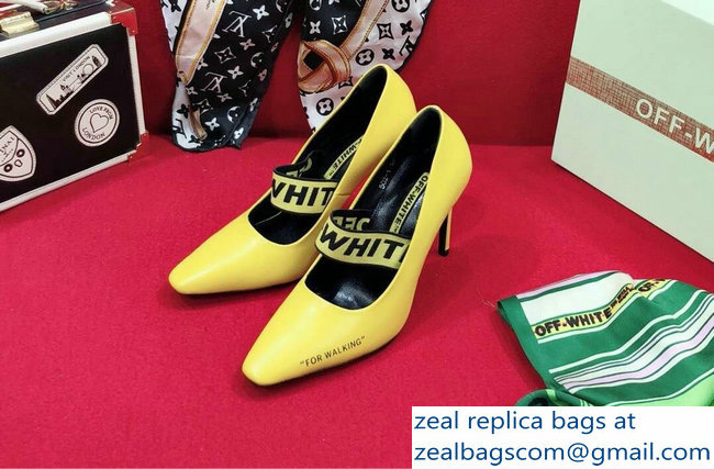 Off-white Heel 10cm For Walking Leather Pumps Yellow 2019 - Click Image to Close