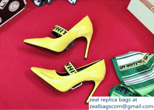 Off-white Heel 10cm For Walking Leather Pumps Yellow 2019 - Click Image to Close