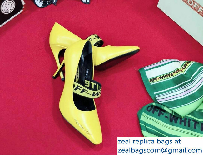 Off-white Heel 10cm For Walking Leather Pumps Yellow 2019 - Click Image to Close