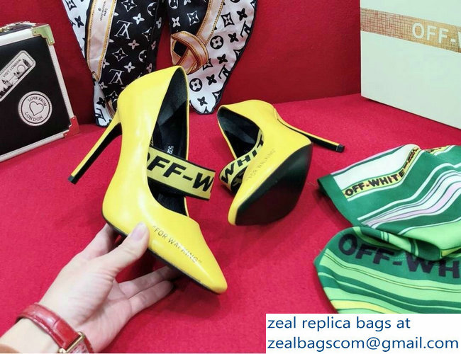 Off-white Heel 10cm For Walking Leather Pumps Yellow 2019 - Click Image to Close