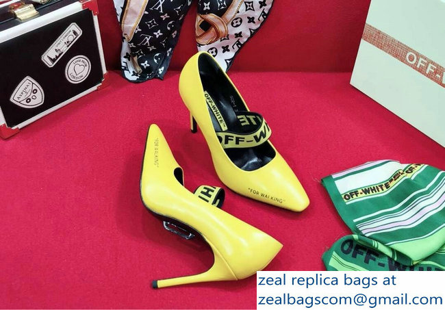 Off-white Heel 10cm For Walking Leather Pumps Yellow 2019 - Click Image to Close