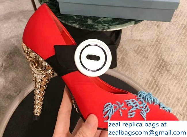 Prada Beaded Embellishment Mary Jane Pumps Red 2019