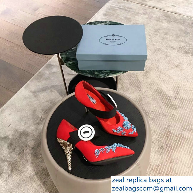 Prada Beaded Embellishment Mary Jane Pumps Red 2019