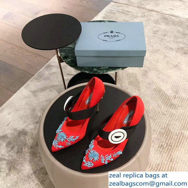 Prada Beaded Embellishment Mary Jane Pumps Red 2019 - Click Image to Close