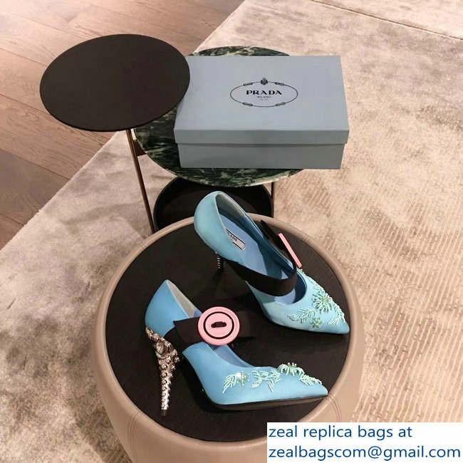 Prada Beaded Embellishment Mary Jane Pumps Sky Blue 2019