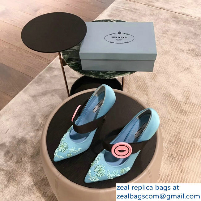 Prada Beaded Embellishment Mary Jane Pumps Sky Blue 2019 - Click Image to Close