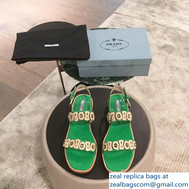 Prada Beaded Embellishment Sandals Green 2019 - Click Image to Close