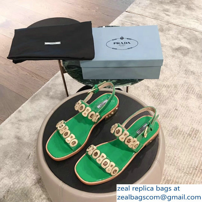 Prada Beaded Embellishment Sandals Green 2019 - Click Image to Close