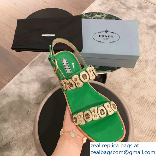 Prada Beaded Embellishment Sandals Green 2019 - Click Image to Close